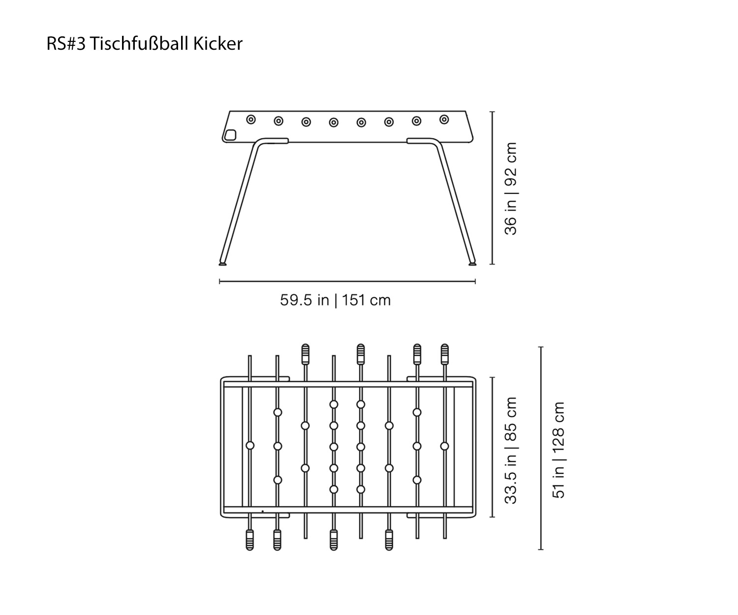 RS Barcelona Designer Tischkicker Fußball RS#3 Skizze Maße Größenangaben Größen RS Barcelona Designer Tischkicker Fußball RS#3 Skizze Maße Größenangaben Größen