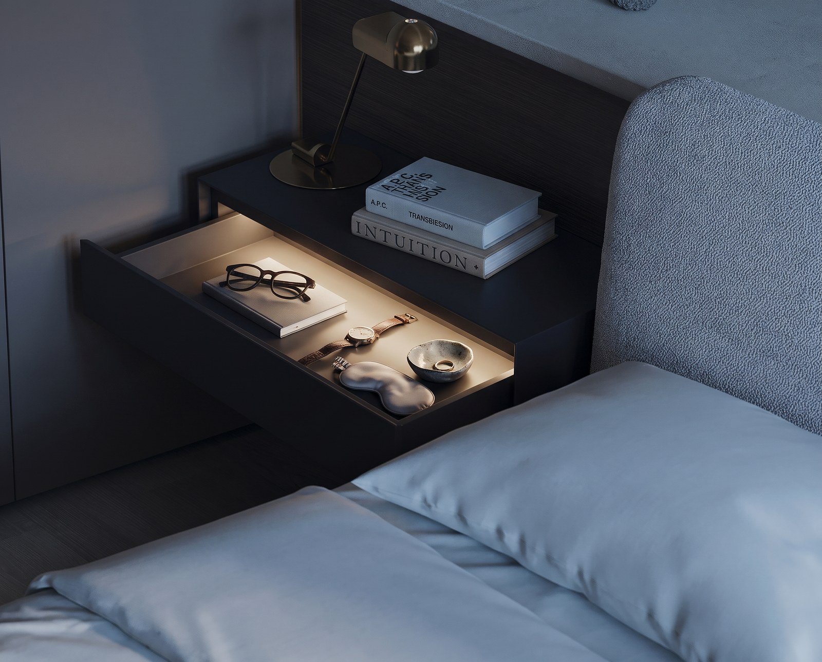 Modern Livitalia Design bedside cabinet for box spring bed, single hanging