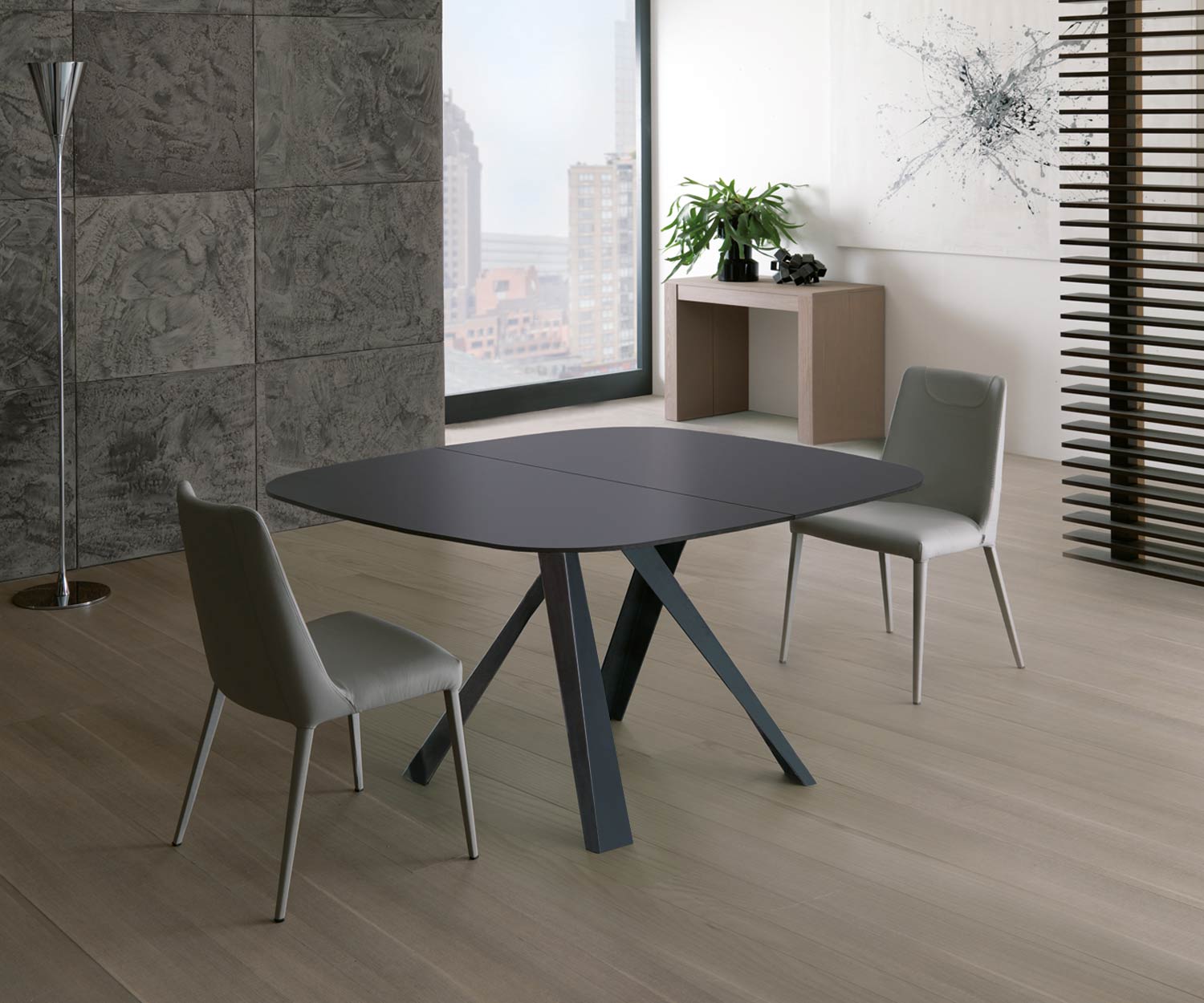 Ozzio Bombo ausziehbarer Esstisch T246 quadratischer Tisch mit runden Ecken
