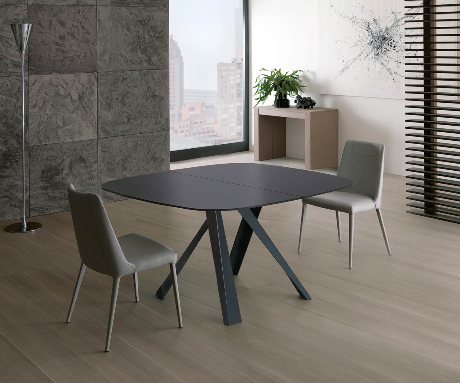 Ozzio Bombo extendable dining table T246 square table with round corners Ozzio Bombo extendable dining table T246 square table with round corners