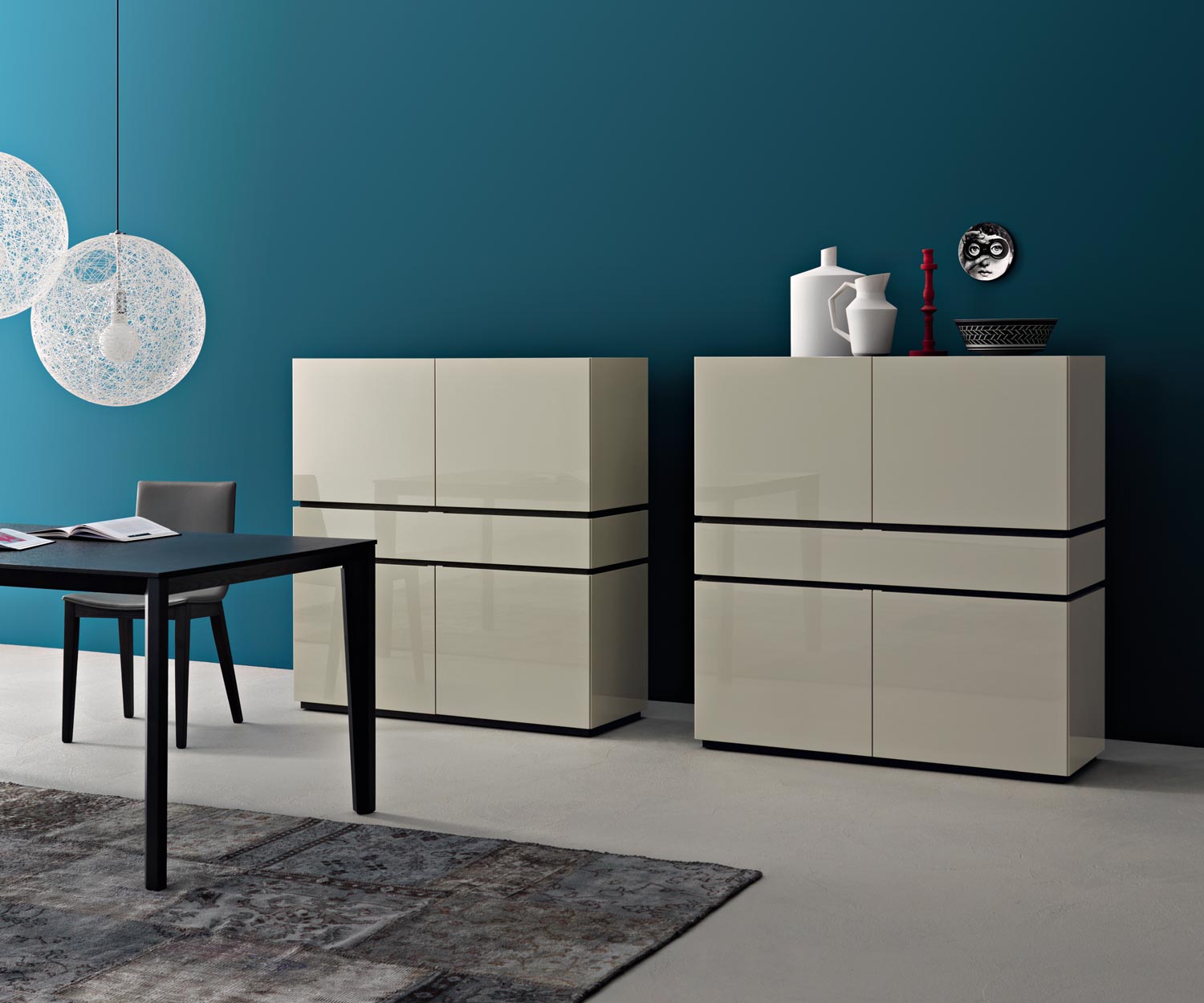 Exklusives Livitalia Design Highboard Cubi in Weiß Hochglanz lackiert Exklusives Livitalia Design Highboard Cubi in Weiß Hochglanz lackiert