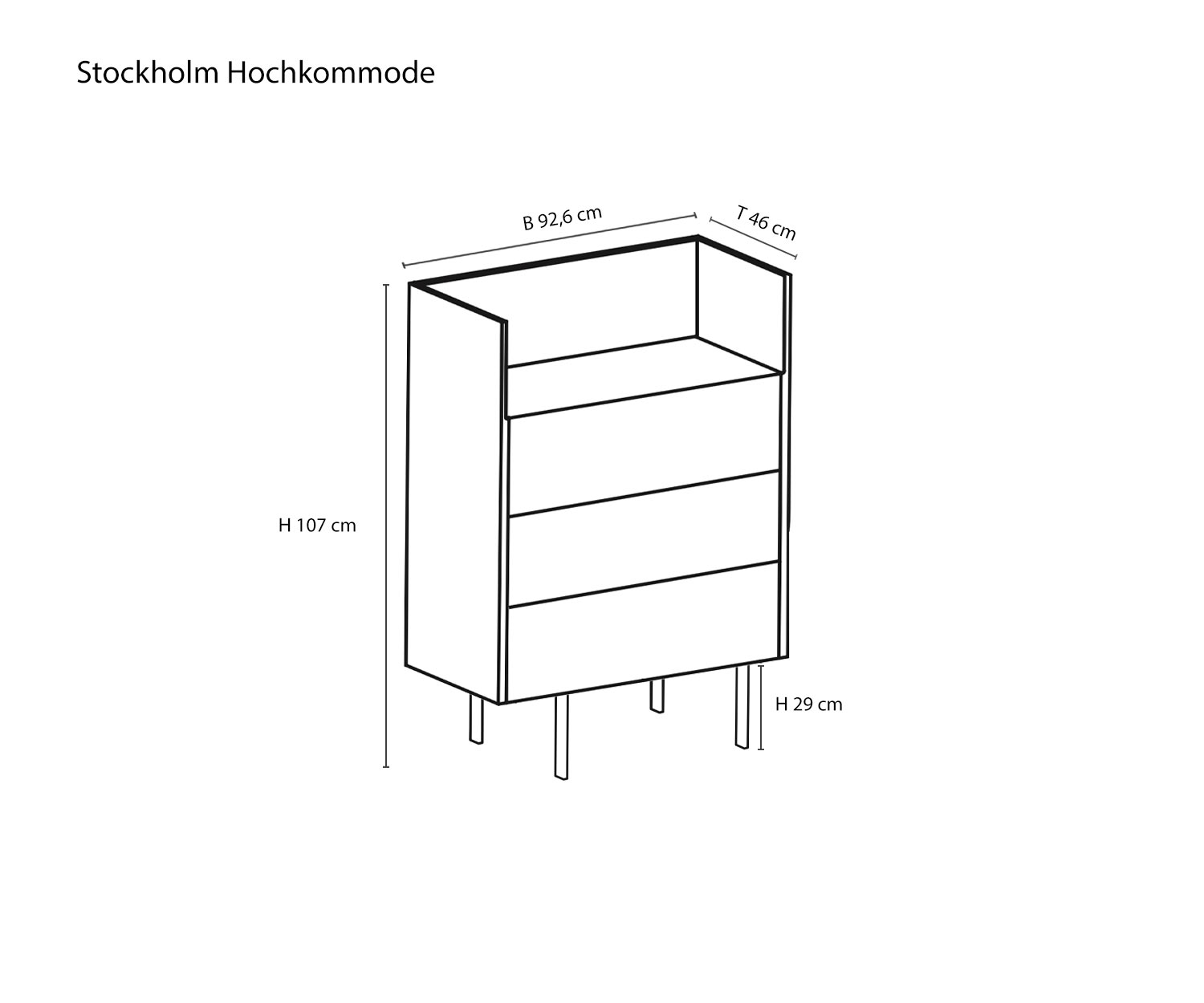 Designer chest of drawers Punt Stockholm Sketch Dimensions Sizes Sizes