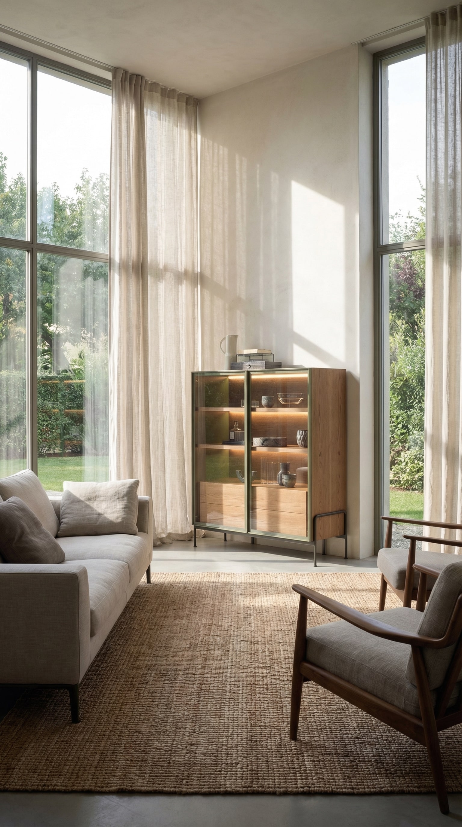 Novamobili Belt Highboard with wood and metal details in a stylish living ambiance.