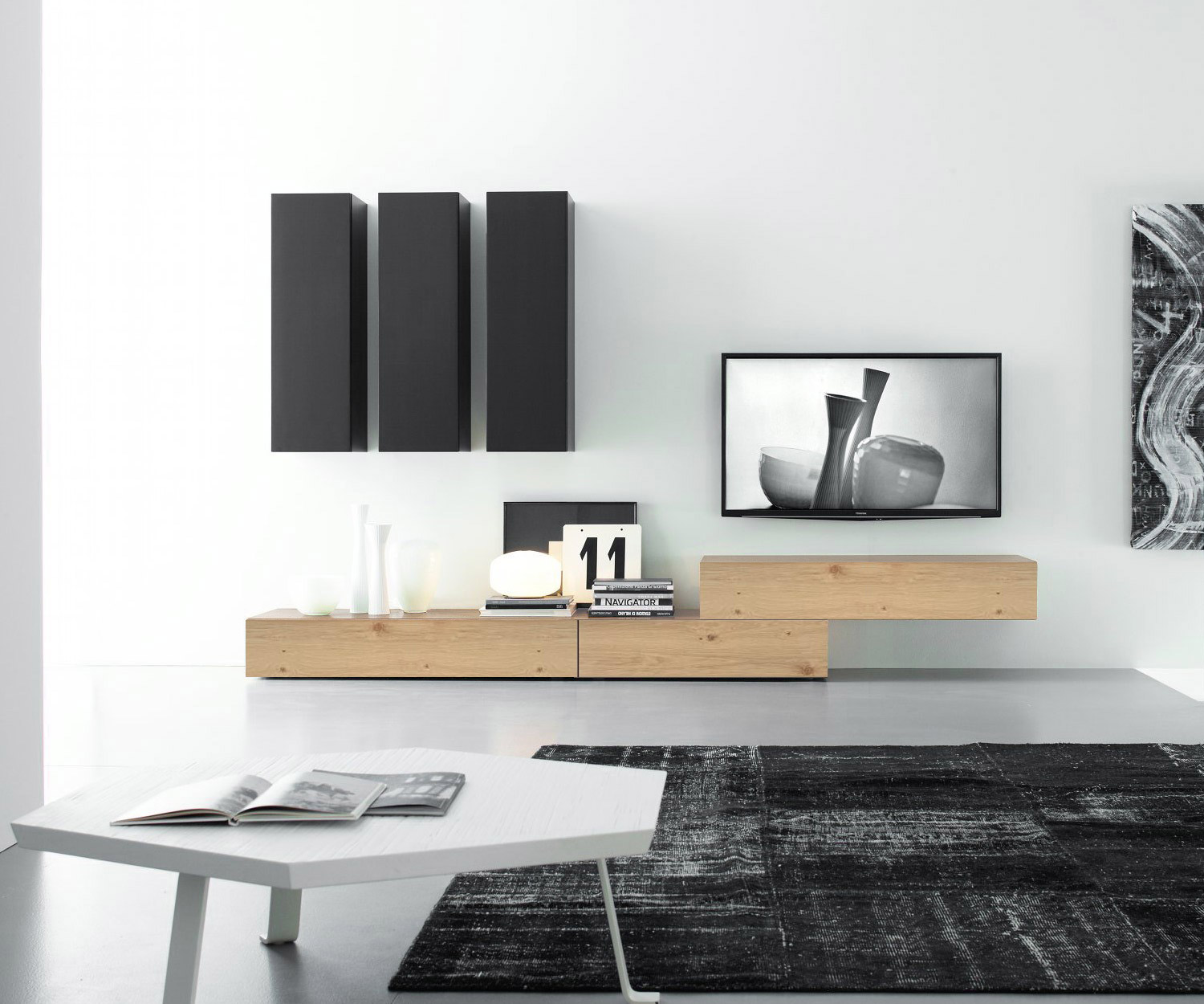 Exklusive Livitalia Design Wohnwand C14B in Eiche Hell furniert Exklusive Livitalia Design Wohnwand C14B in Eiche Hell furniert