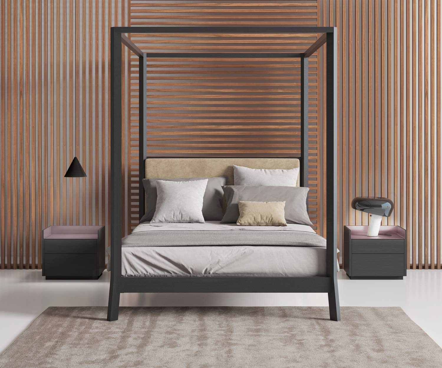 Moderner Design Nachttisch Abdeckplatte Metall dunkel gebeiztes Eichen Furnier Moderner Design Nachttisch Abdeckplatte Metall dunkel gebeiztes Eichen Furnier