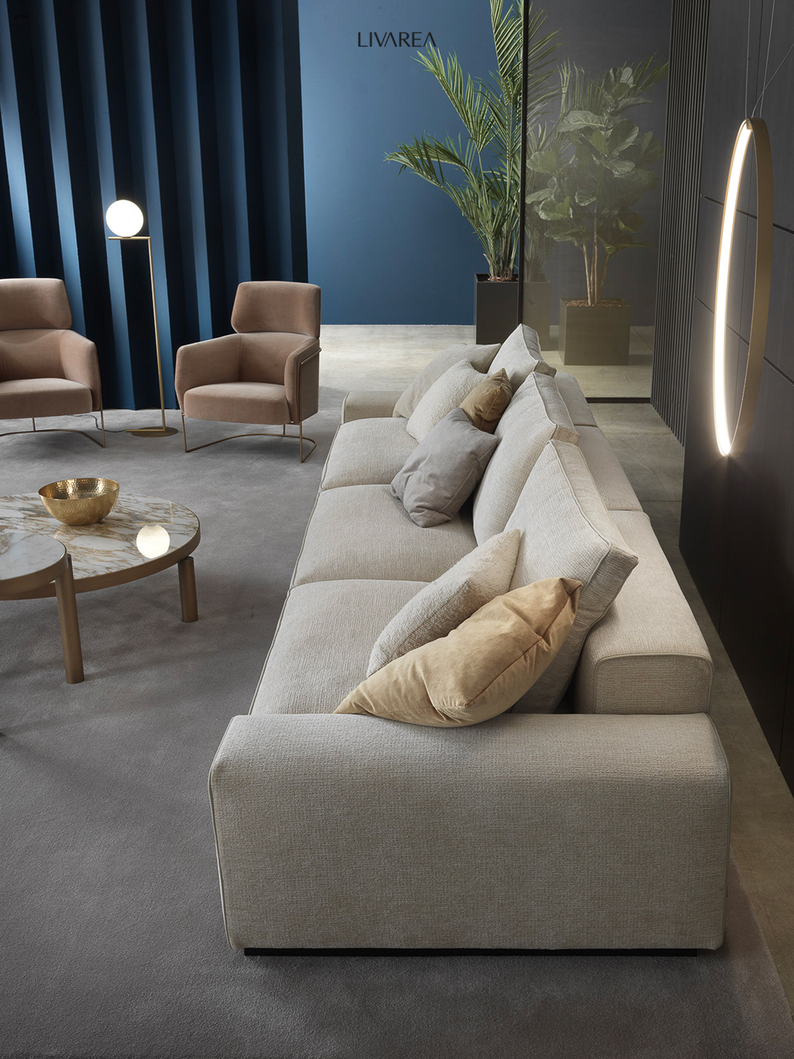 Comfortable 3-seater sofa with armrests Living room with coffee table side table armchair Living area Comfortable 3-seater sofa with armrests Living room with coffee table side table armchair Living area