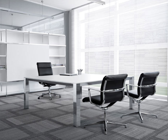 Moderner ICF P80 Meetingtisch Buero Chrom Weiss 160x160cm Moderner ICF P80 Meetingtisch Buero Chrom Weiss 160x160cm