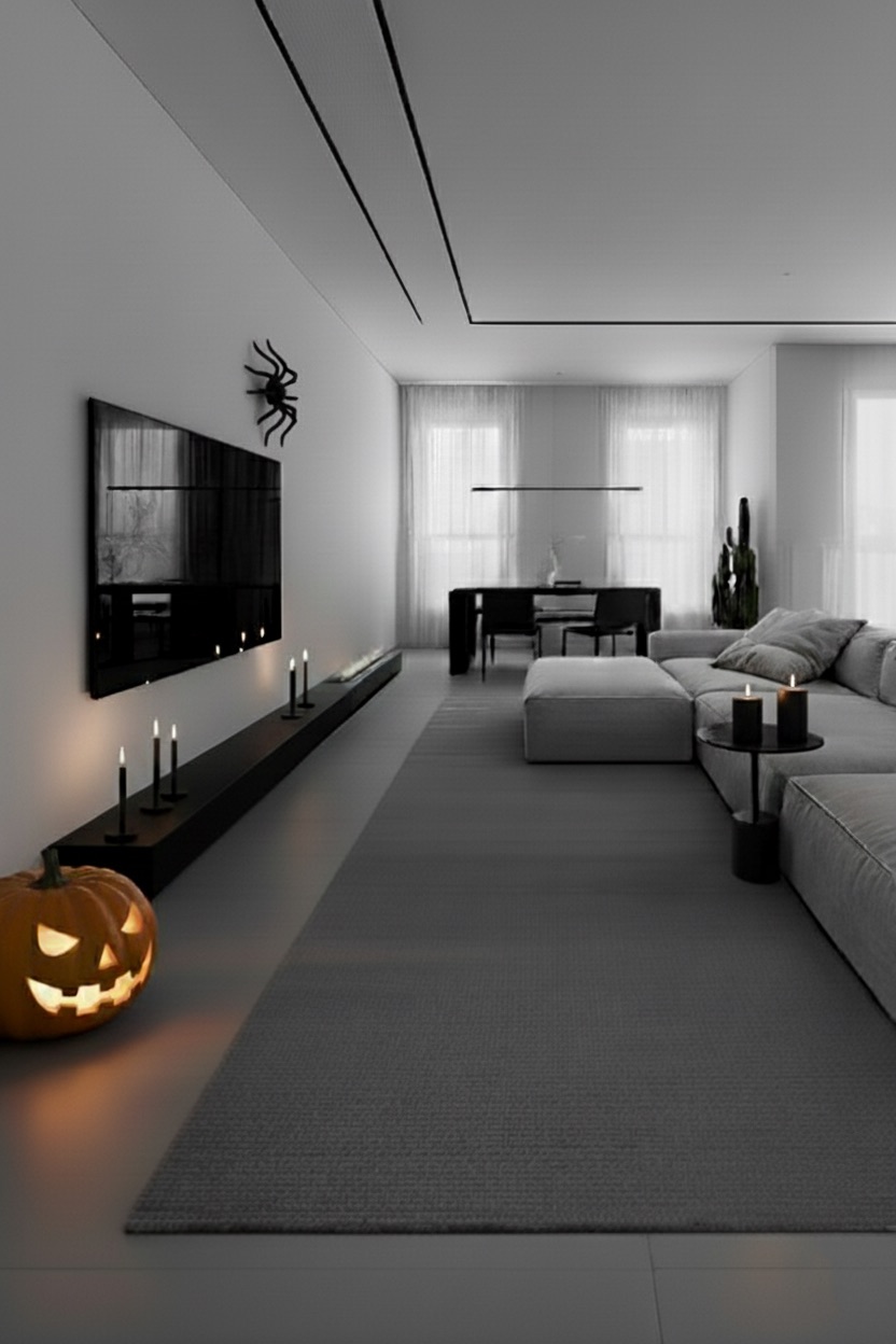 deko-kuerbisse-halloween-modernes-wohnzimmer