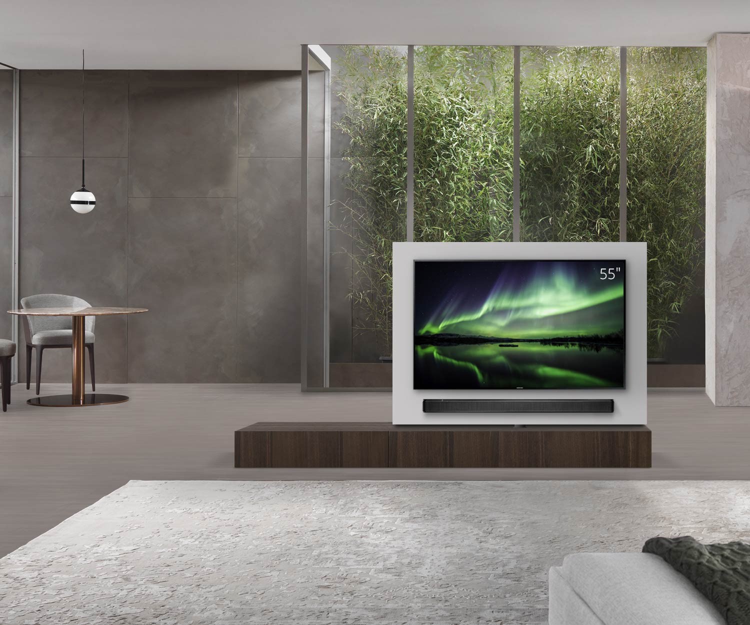 Livitalia Roto Design Lowboard Raumteiler mit drehbarem TV Paneel B150 65 H25 T56 EiBr B90li oBox