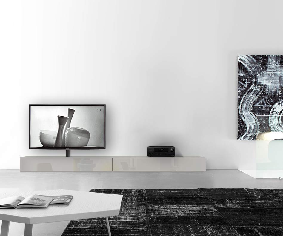 Design Lowboard Konfigurator mit TV Halterung Boden Breite 300 25,5 45 links glanz hellgrau