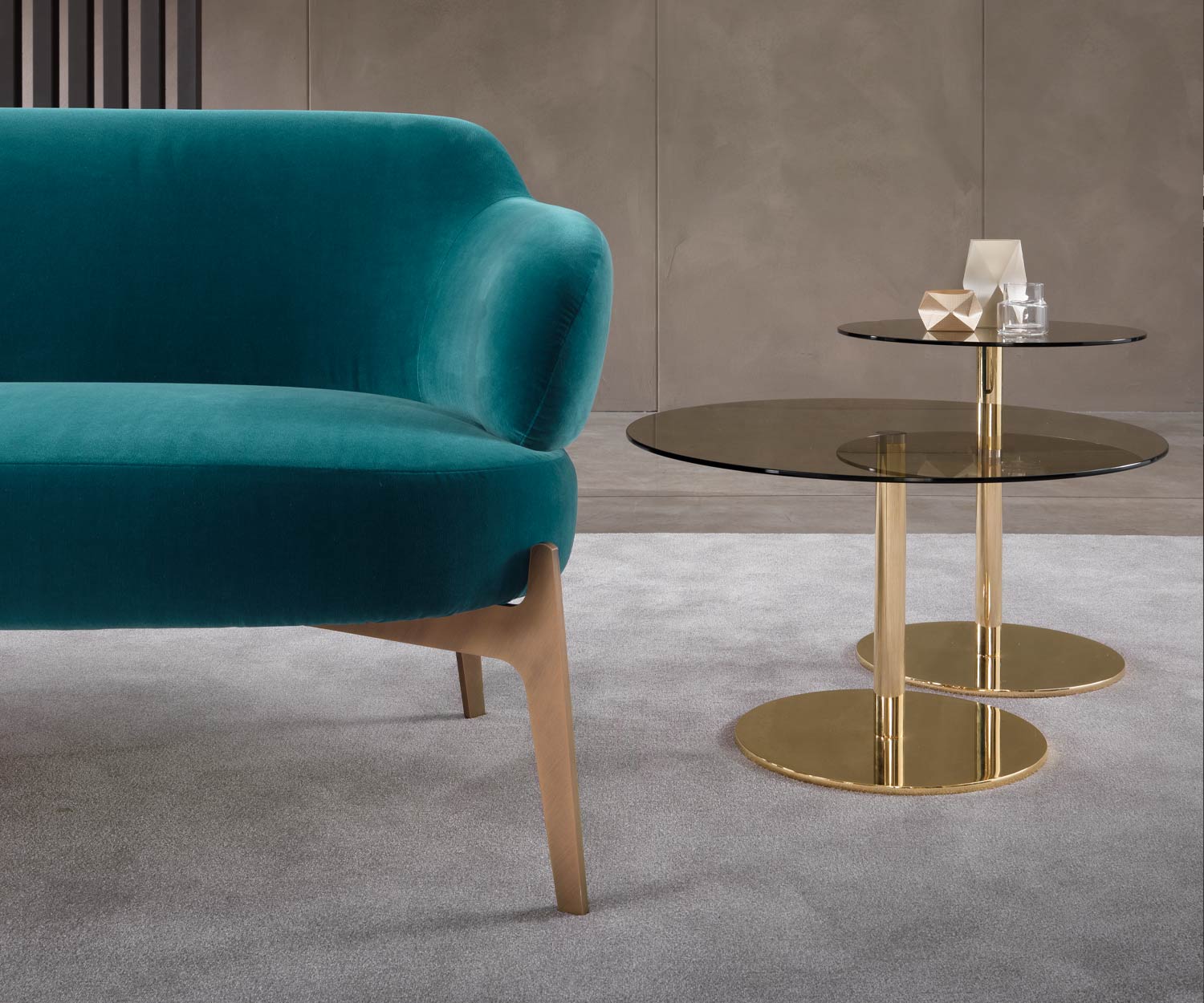 Modern Marelli Designer side table Break brass frame glass top Modern Marelli Designer side table Break brass frame glass top