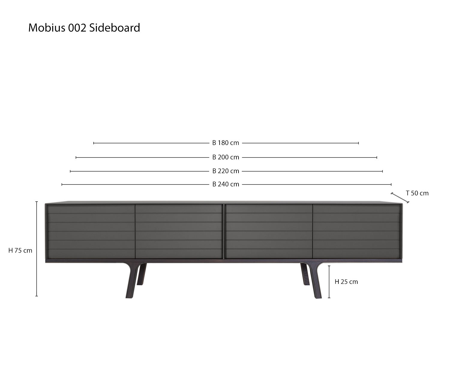 Designer Sideboard Mobius 002 von al2 Skizze Breiten Größen Größenangaben