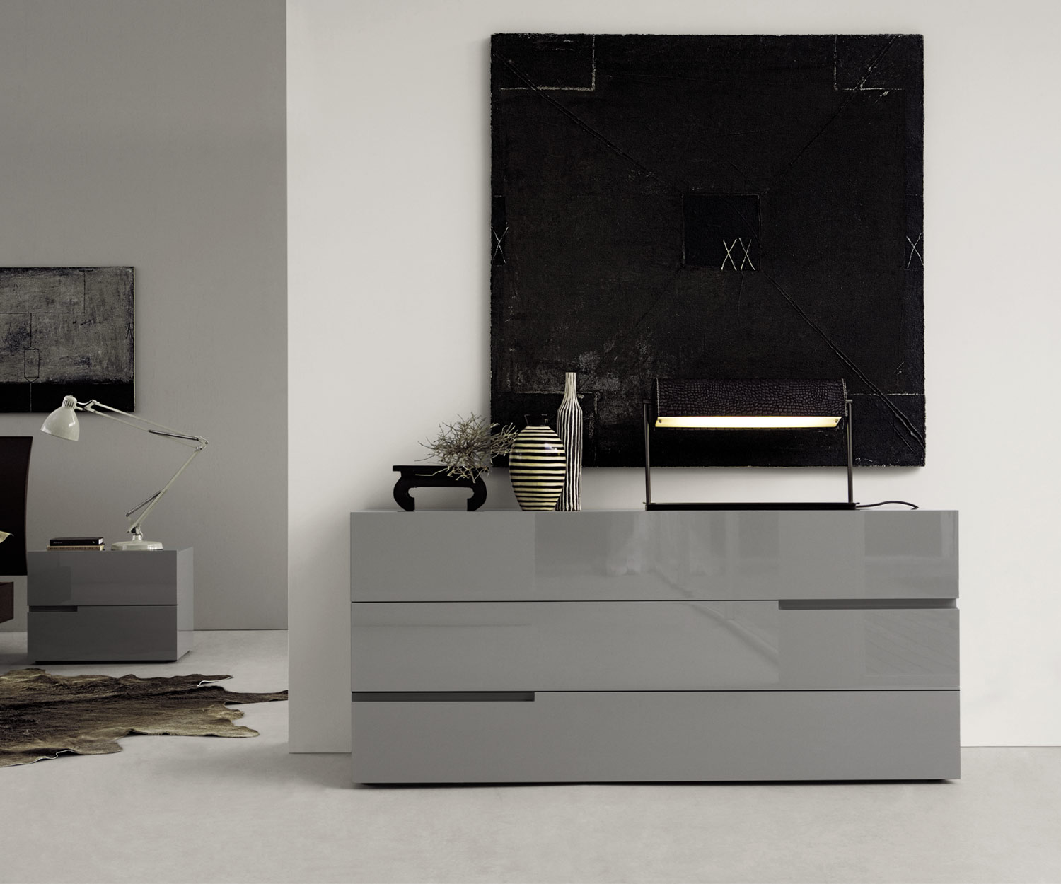 Livitalia Tacca Schlafzimmer Designer Kommode Grau Hochglanz