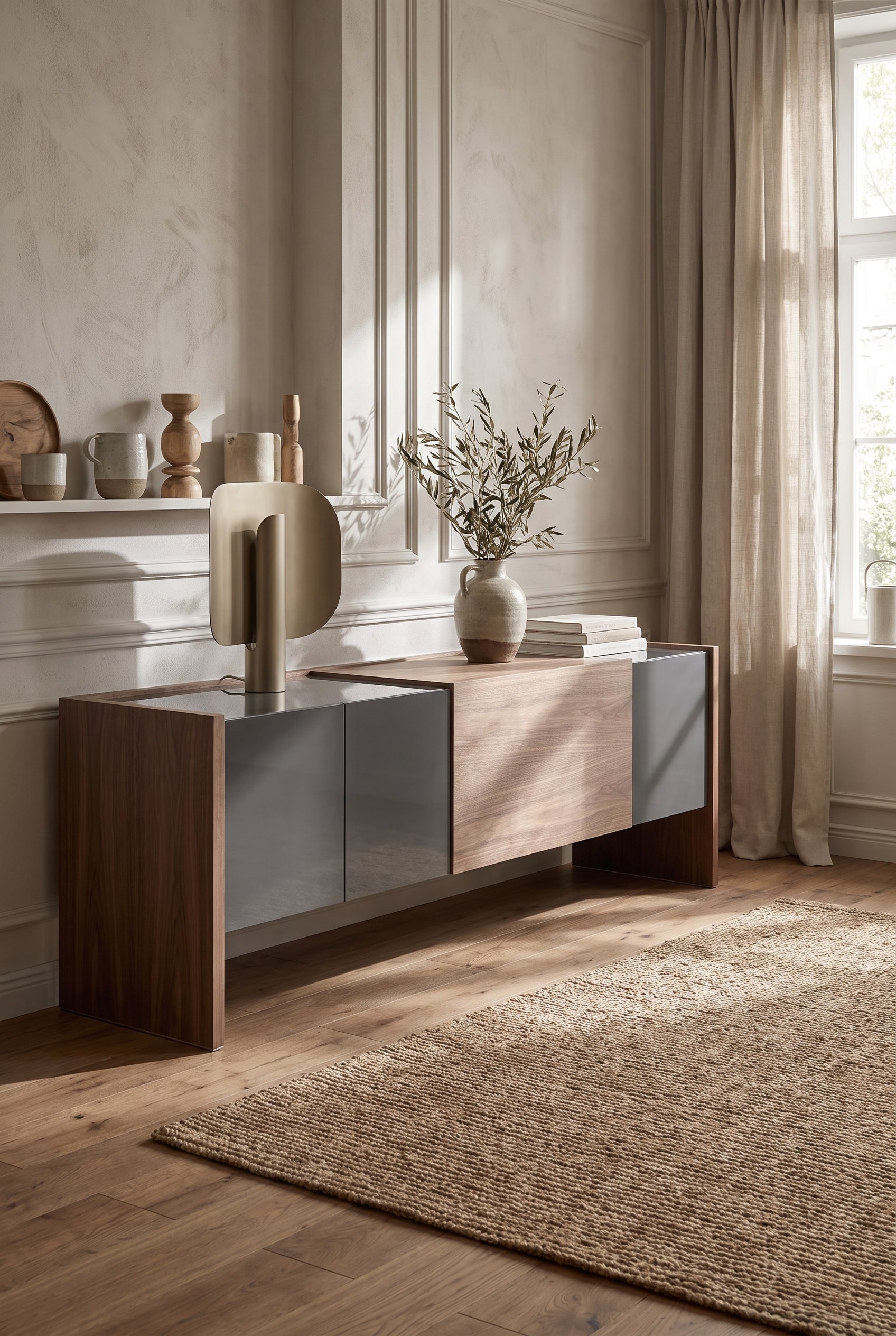 Punt Toscana Lucca Sideboard with a structured wooden front in a modern, airy room in modern country style.
