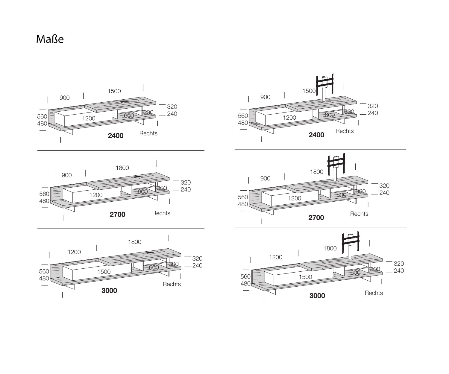 Livitalia Design Design Lowboard Open Maße Skizze Größen Größenangaben