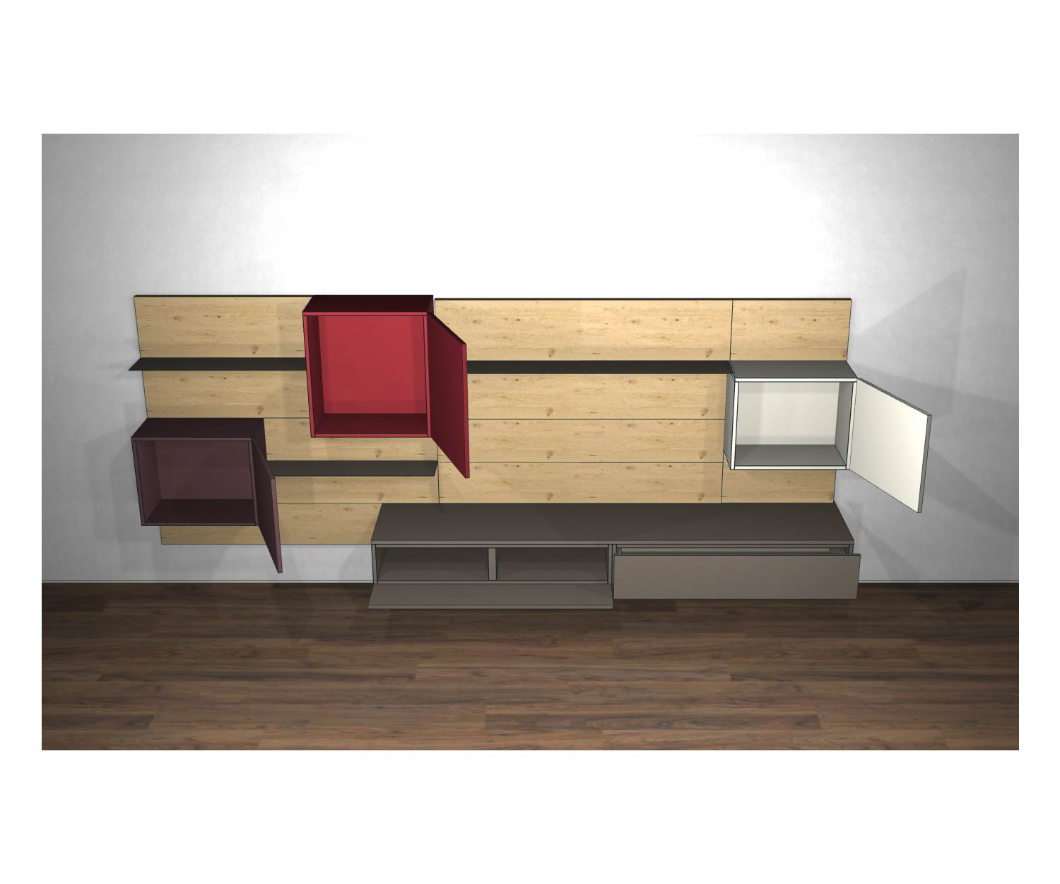Livitalia Design wall unit C37 with open doors and open elements Livitalia Design wall unit C37 with open doors and open elements