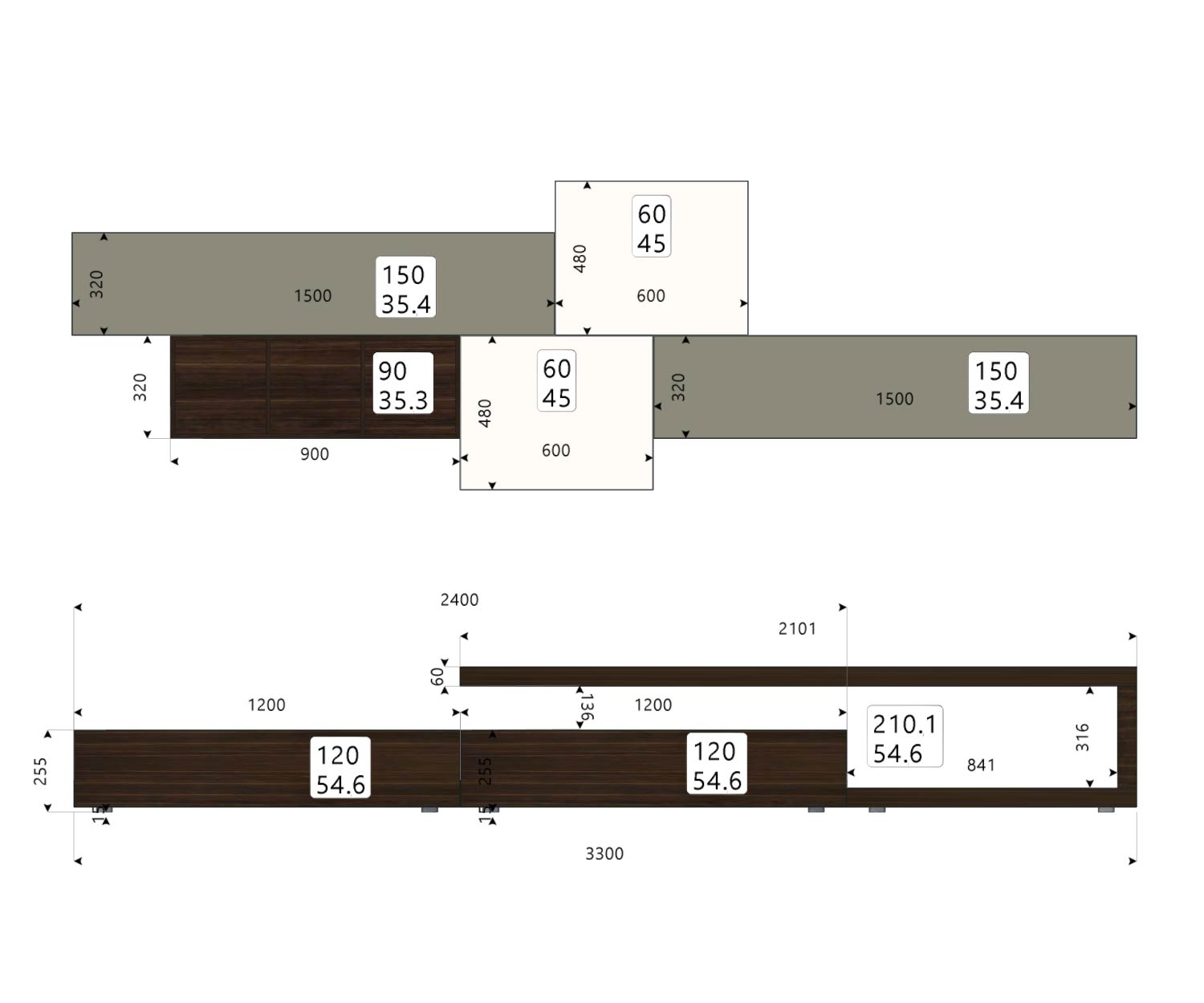 Moderne Livitalia Design Wohnwand C31 Skizze Maße Größen Größenangaben