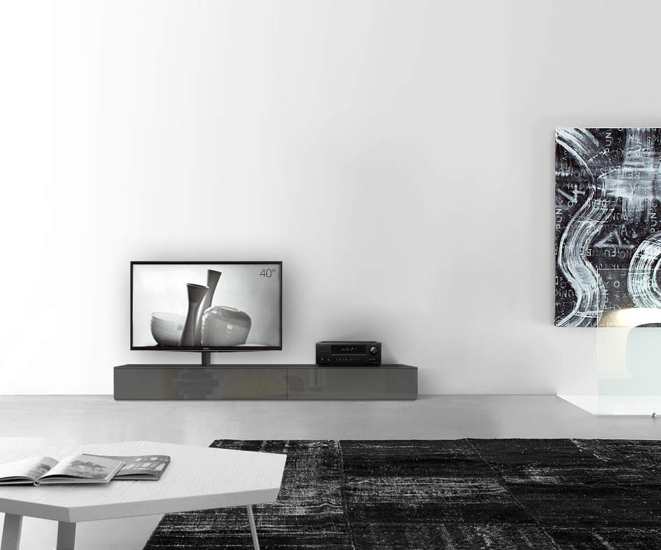 Design Lowboard Konfigurator mit TV Halterung Boden Breite 210 25,5 54,6 links glanz dunkelgrau