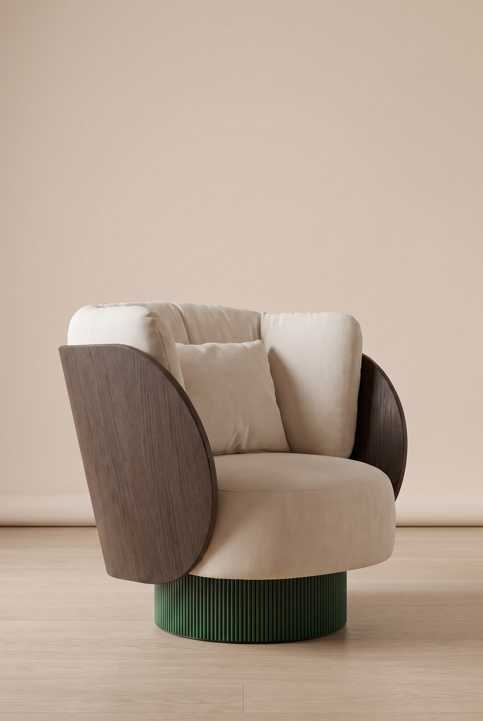 De Punt Dune Lounge Fauteuil met gebogen houten rugleuning van Monica Armani.