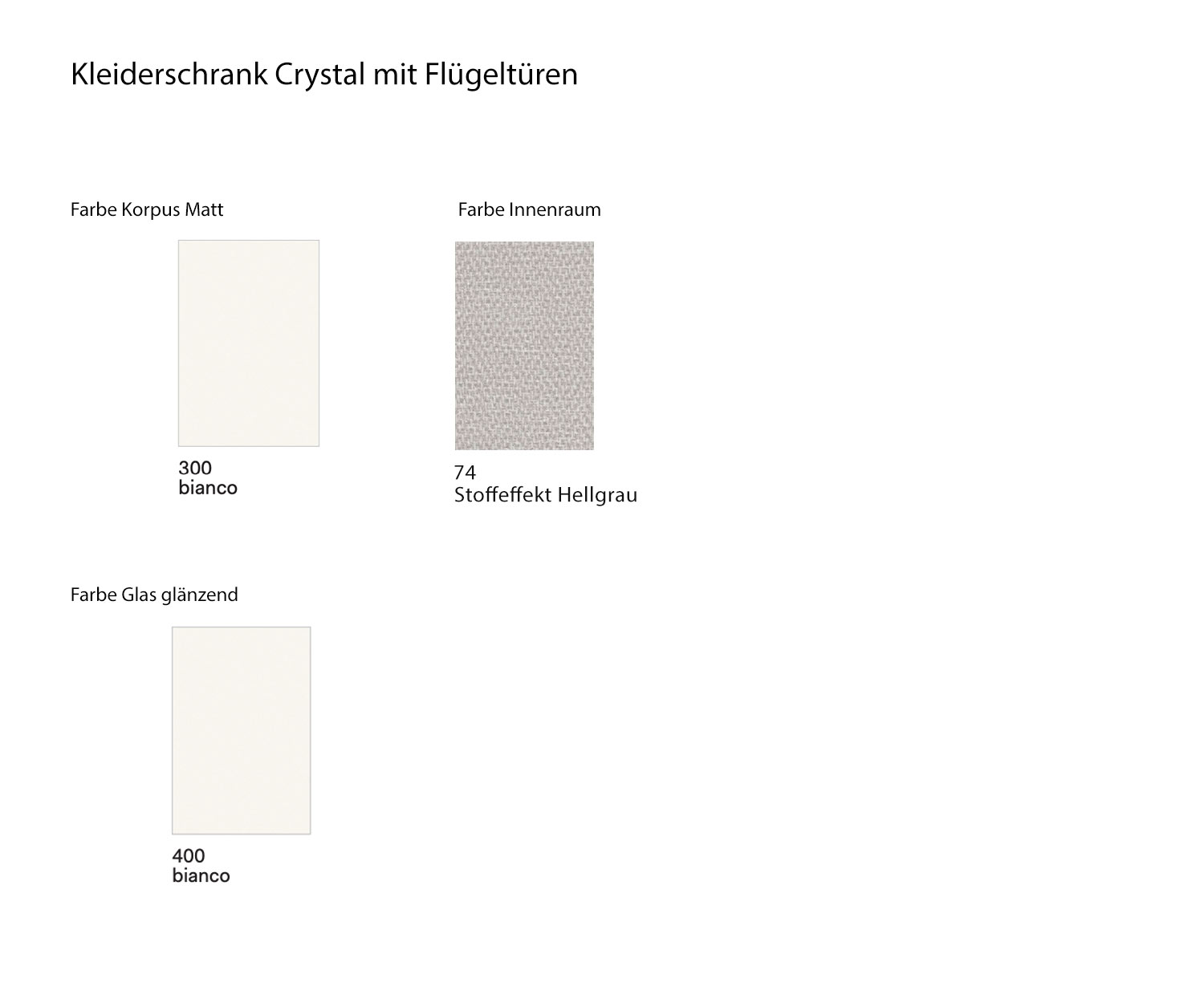 Farbübersichten Novamobili Kleiderschrank Crystal mit Stoffeffekt Hellgrau Innenraum