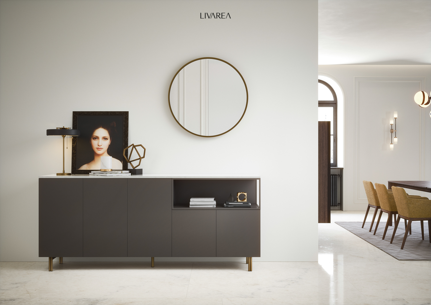 Esszimmer Buffet Schrank auf metallfuessen mit tueren und offenen fach Esszimmer Buffet Schrank auf metallfuessen mit tueren und offenen fach