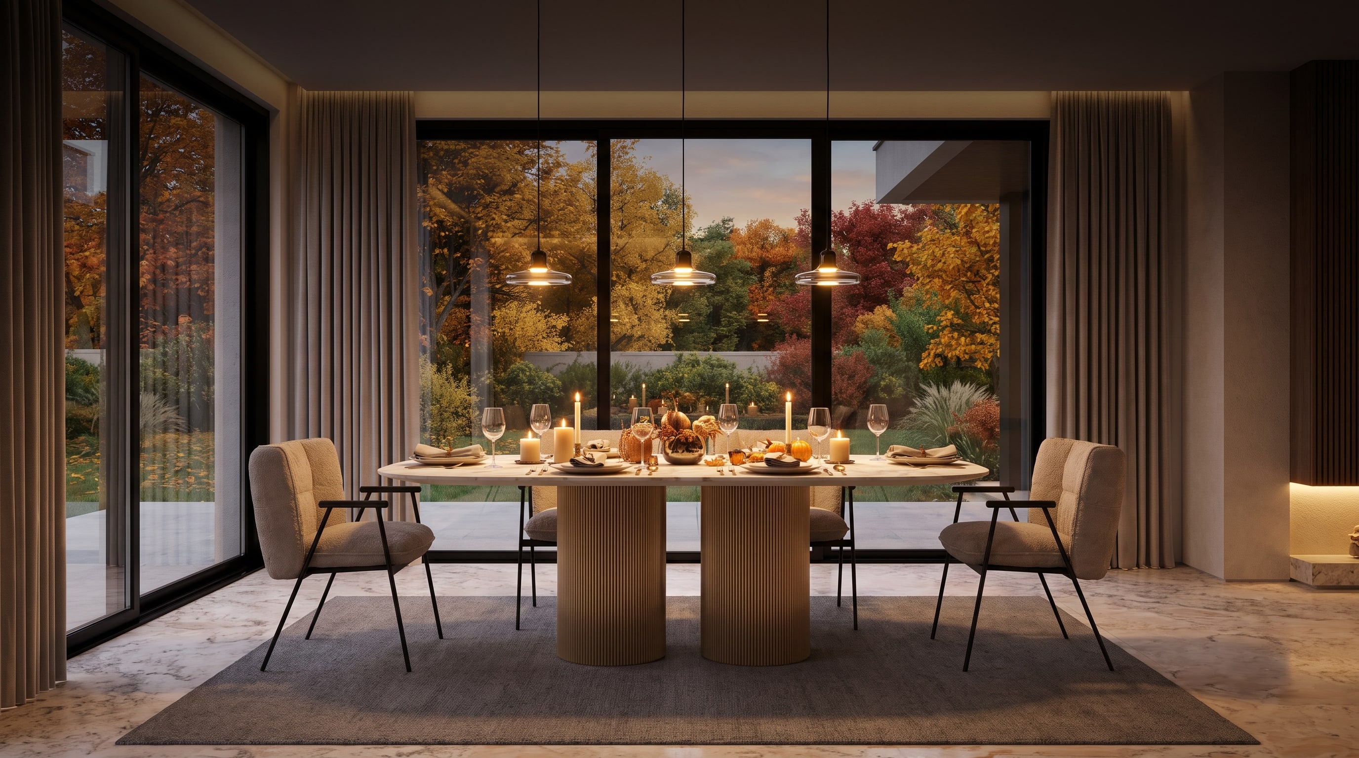 Designer Dining: Unveiling the Impact of Sculptural Tables in Autumn Light
