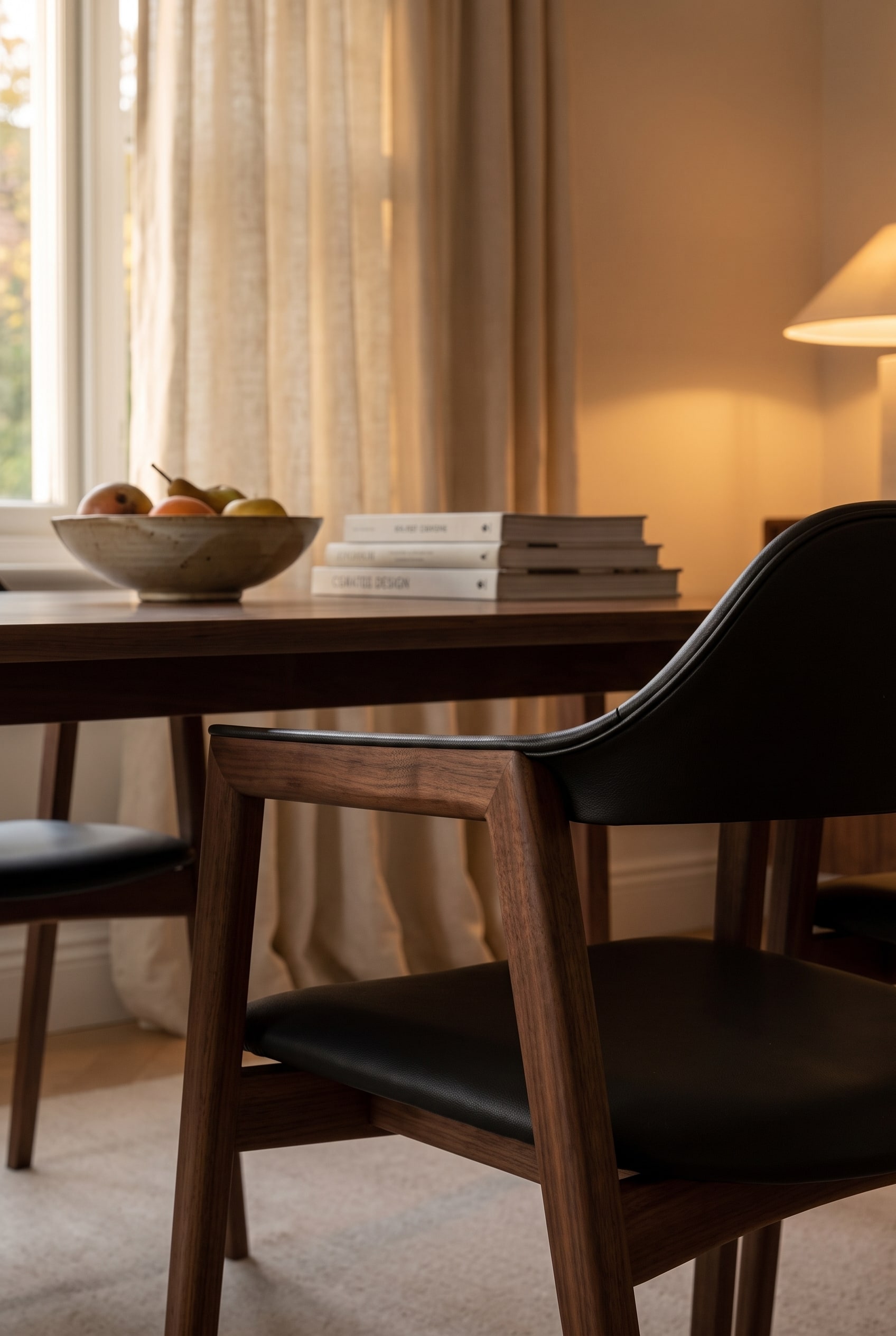 Detail shot of the Conde House Ten Armchair made of dark wood, showing flowing, seamless wood connections