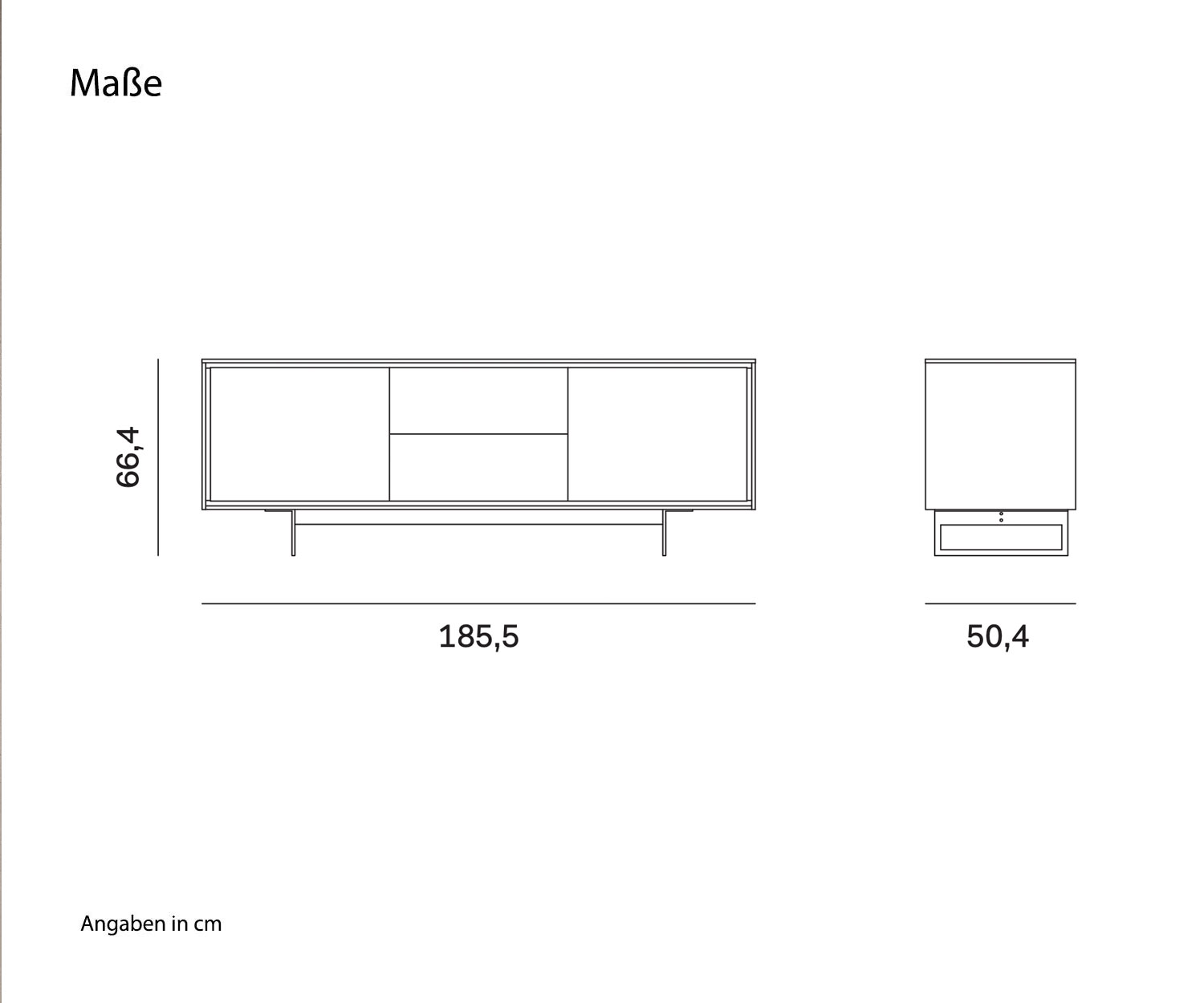 Design Sideboard Schatten 3 von Novamobili Skizze Maße Schubladen Mitte