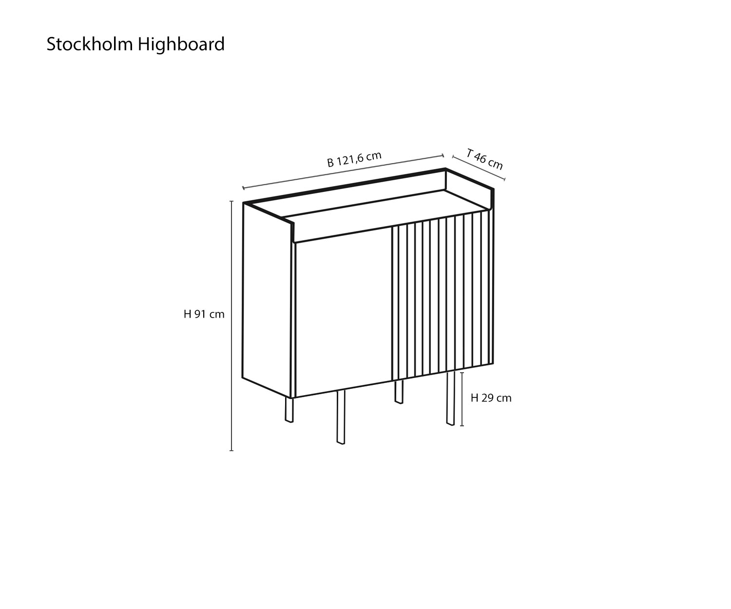 Designer highboard from Punt Stockhiolm Sketch Sizes Dimensions Dimensions