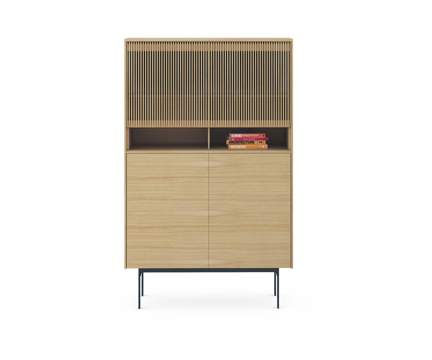 High-quality design highboard Punt Malmö oak super matt light with louvre doors