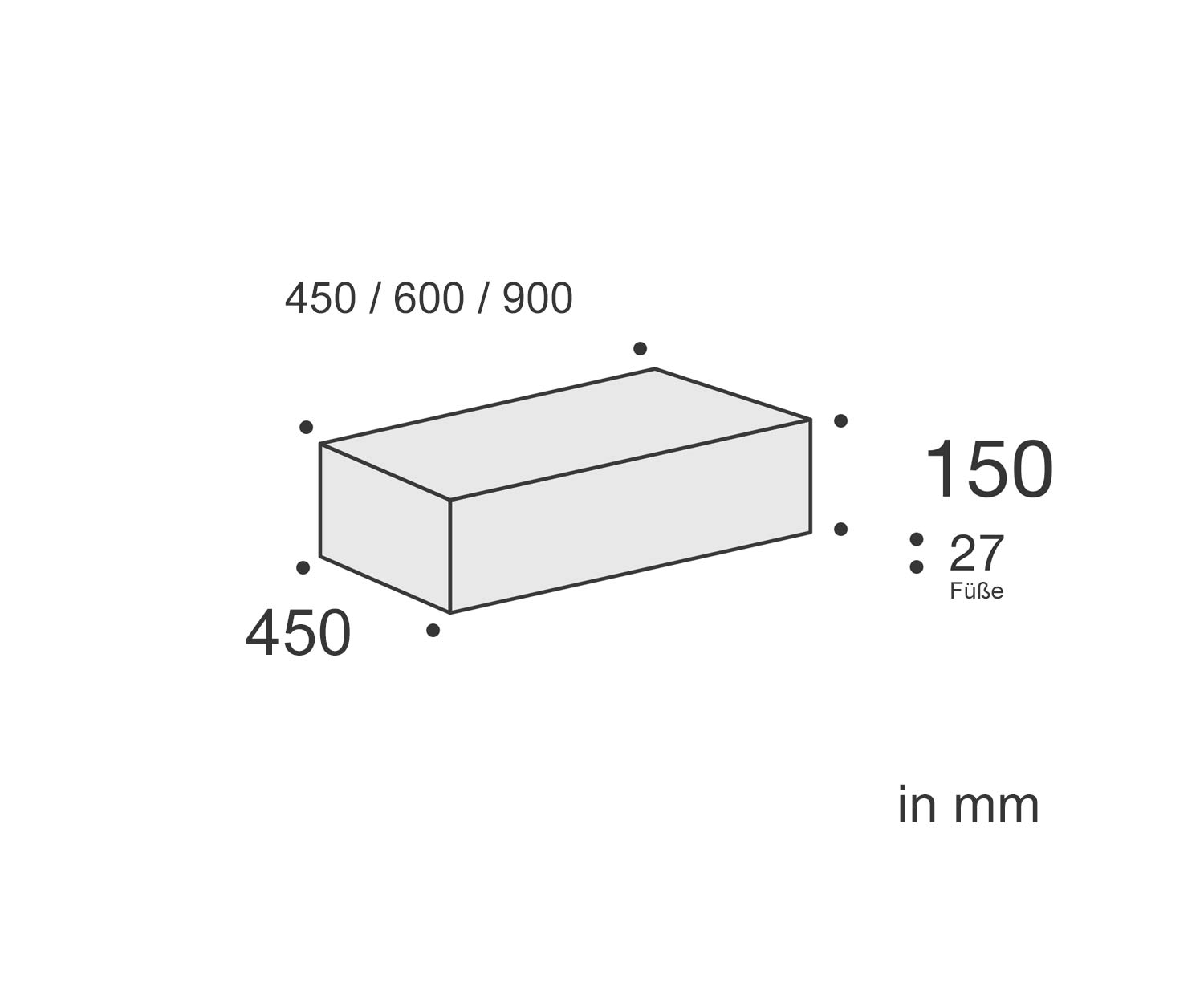 Ecletto Design Nachttisch 1 Schublade hängend Skizze Maße Größen