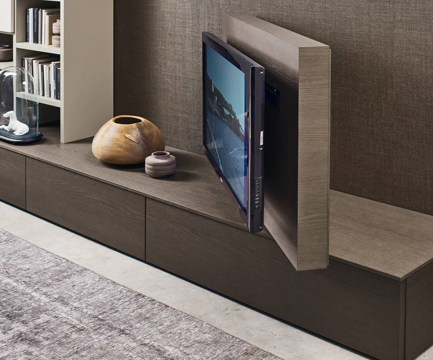 Modernes Livitalia Design Design Lowboard mit 90° schwenkbarem Fernsehpaneel