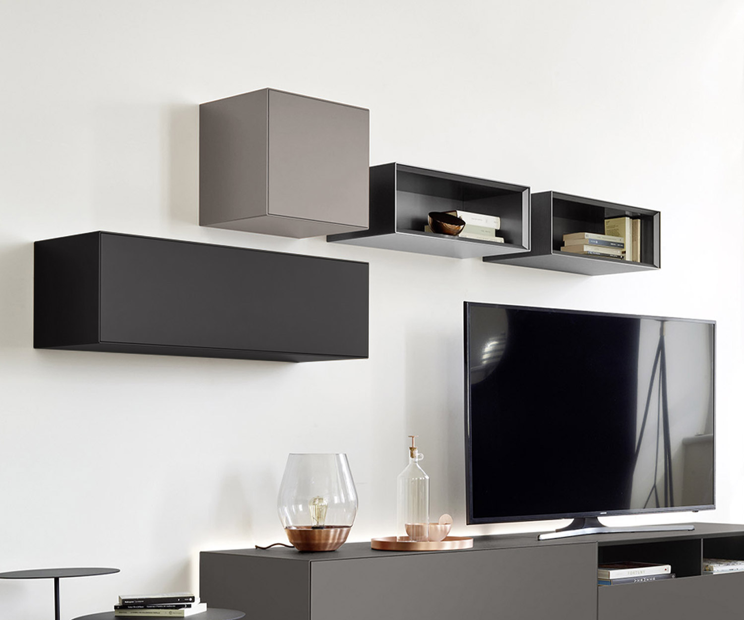 livitalia minimal design hängeschrank wohnzimmer weiß grau