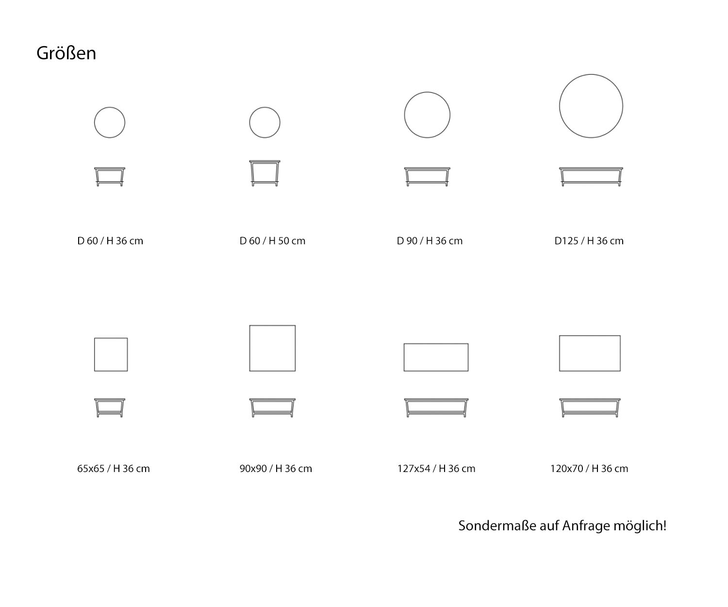 Marelli Coffee table Tab Sizes Size information Sketch Dimensions