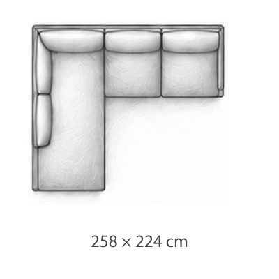 Ecksofa links · 258 × 224 cm