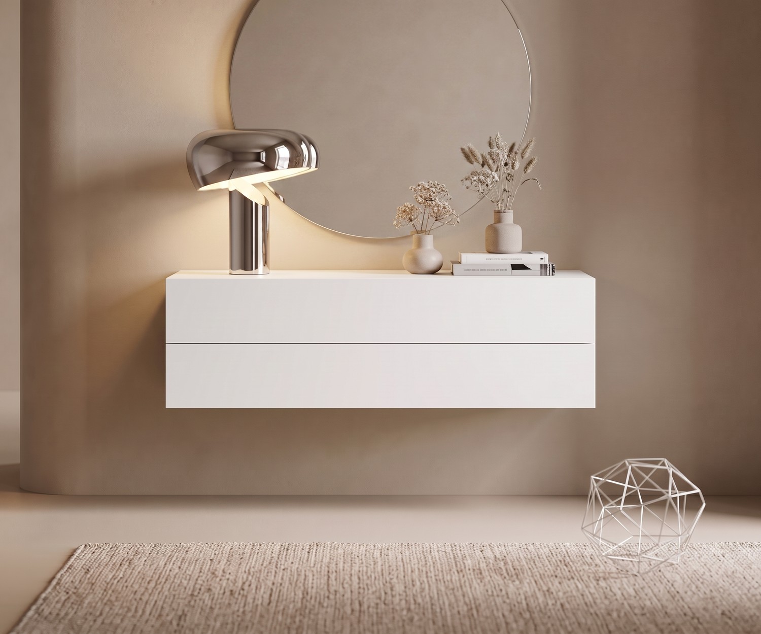 Novamobili Easy Hängekommode mit 2 Schubladen Hängekommode Easy von Novamobili für den Flur. Schwebende weiße Kommode mit 2 Schubladen im minimalistischen Stil.