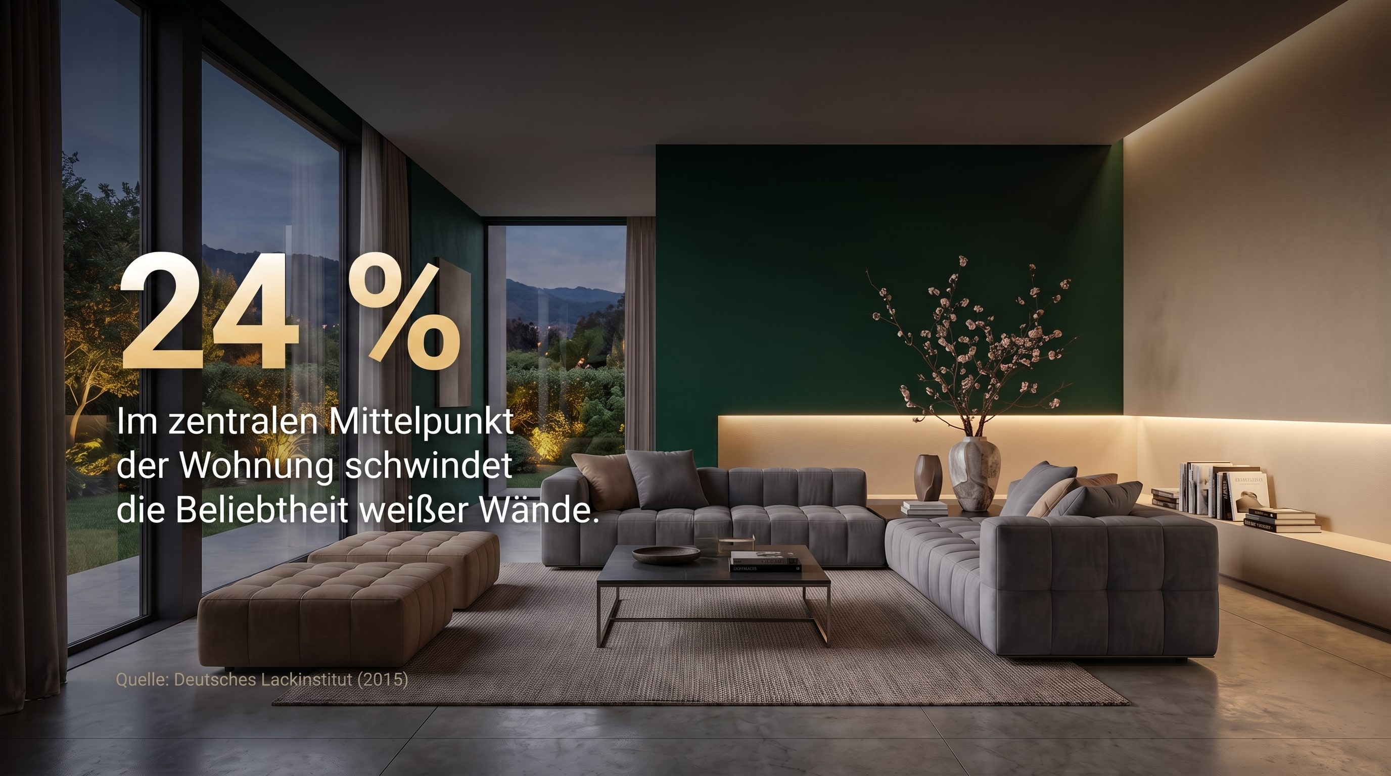 24 % &ndash; Im zentralen Mittelpunkt der Wohnung schwindet die Beliebtheit wei&szlig;er W&auml;nde.
