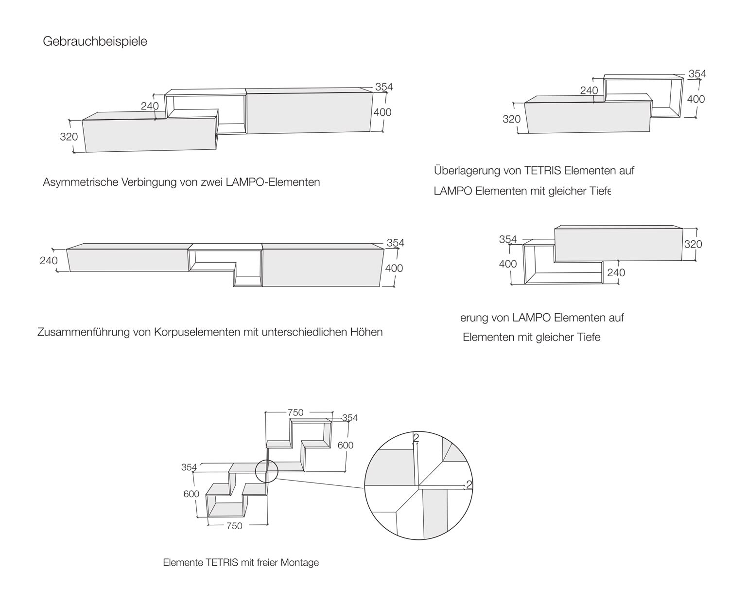 Livitalia Tetris modules with example arrangements Livitalia Tetris modules with example arrangements