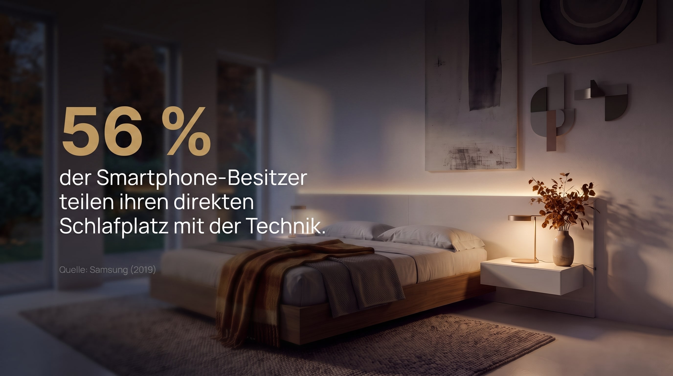 56 % – van de smartphonebezitters deelt hun directe slaapplek met technologie.