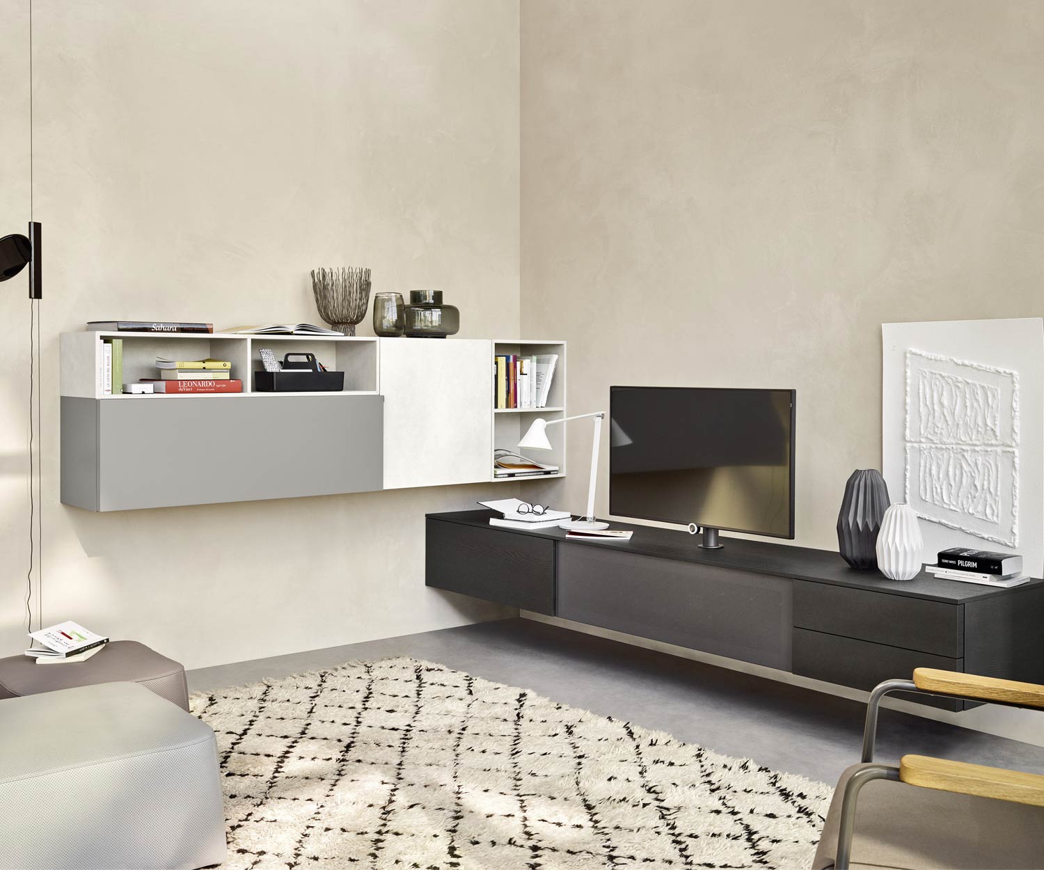 Livitalia Design wall unit C51 corner unit in dark stained oak veneer Livitalia Design wall unit C51 corner unit in dark stained oak veneer