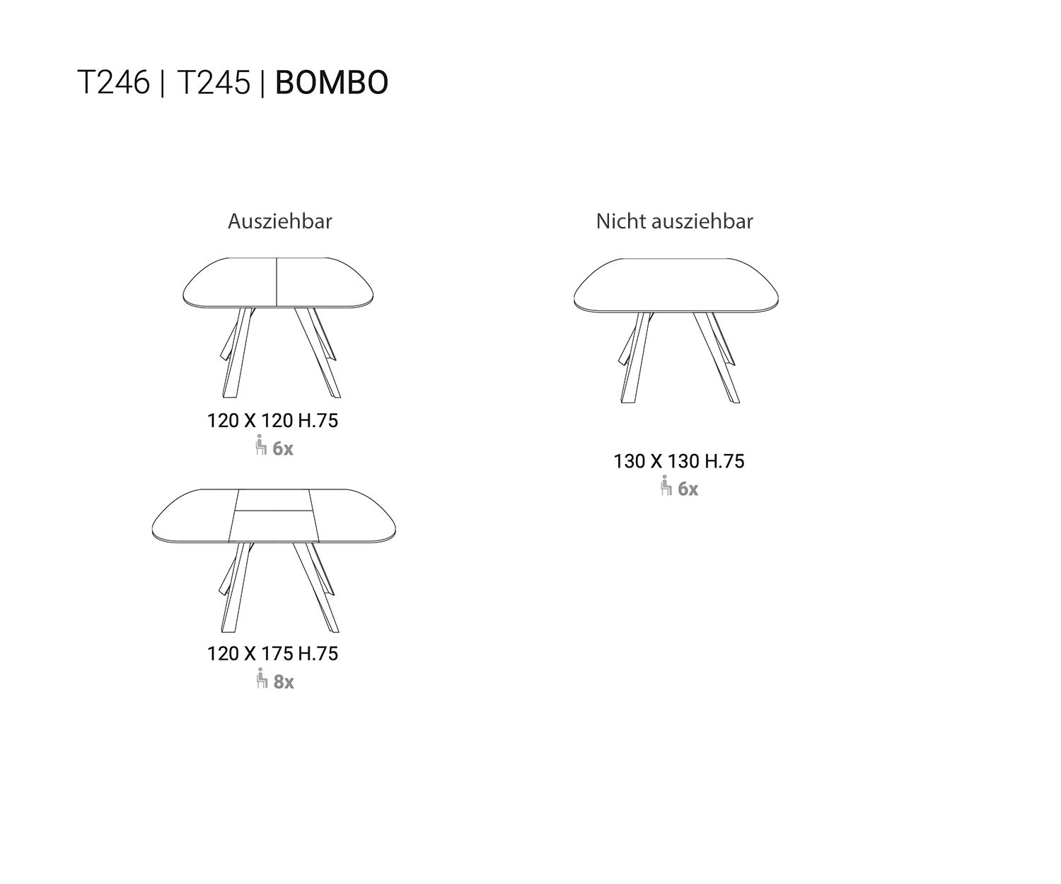 Ozzio Esstisch Bombo T245 T246 Skizzenzeichnung