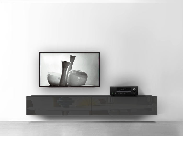 Novamobili Box Design Lowboard Konfigurator B 240 cm H 34,4 cm T 37,4 cm Hochglanz Nero Hängend