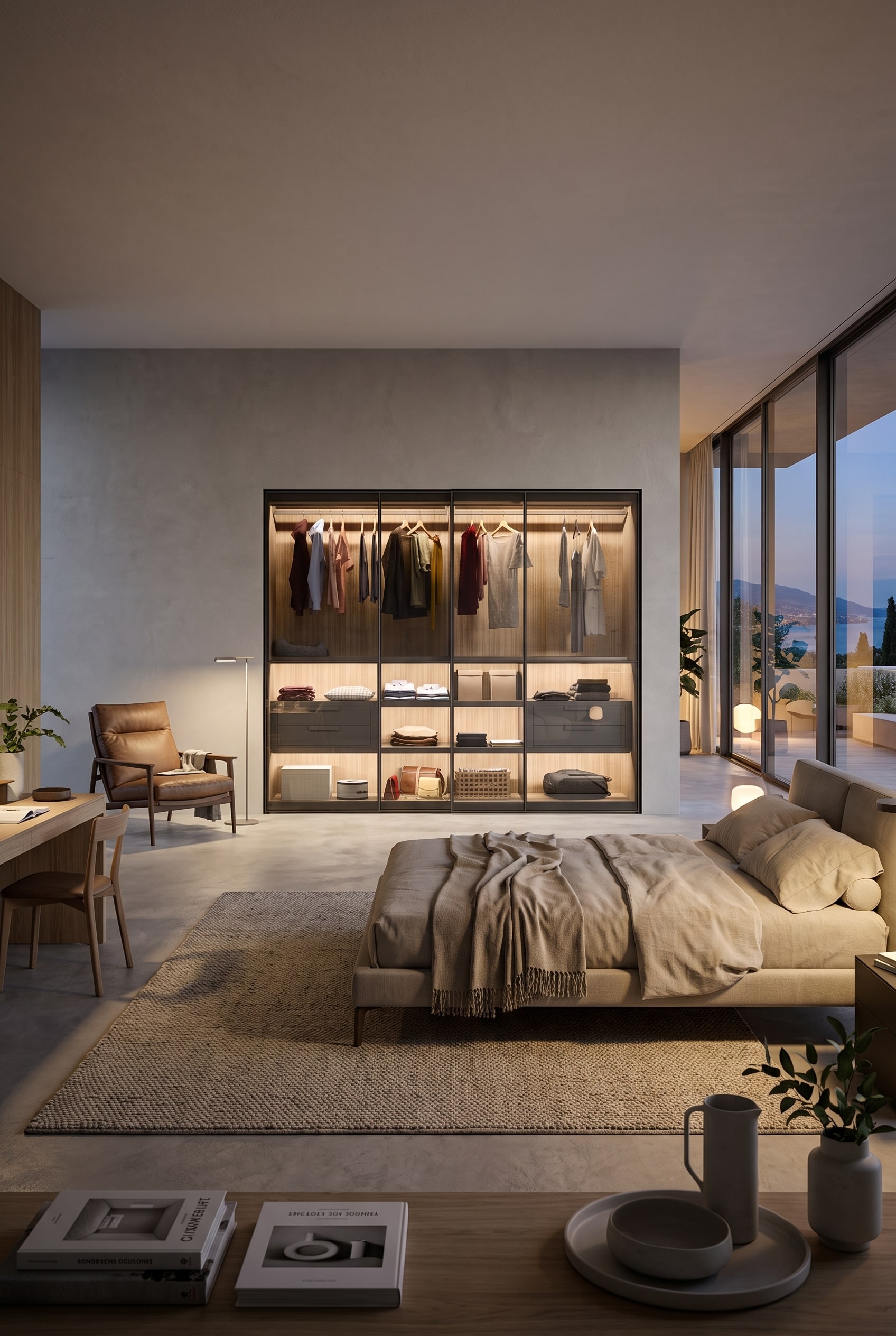 Moderne slaapkamer met Novamobili Layer kledingkast met grote, soepel glijdende schuifdeuren