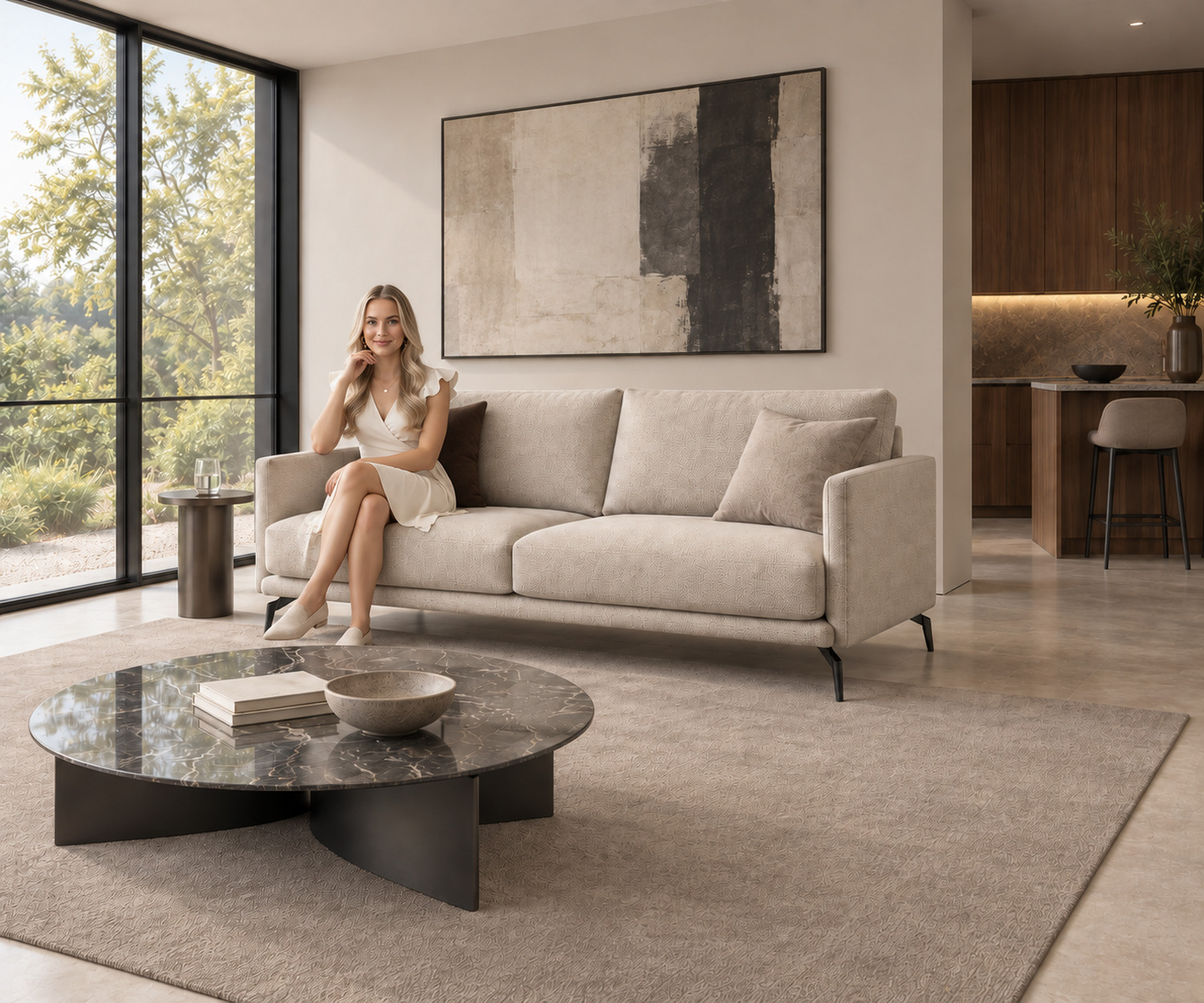 sofa-lisbora-2-sitzer-198-cm-beige-stoff-schwarze-metallfuesse-schraegansicht-mit-mira-celini sofa-lisbora-2-sitzer-198-cm-beige-stoff-schwarze-metallfuesse-schraegansicht-mit-mira-celini