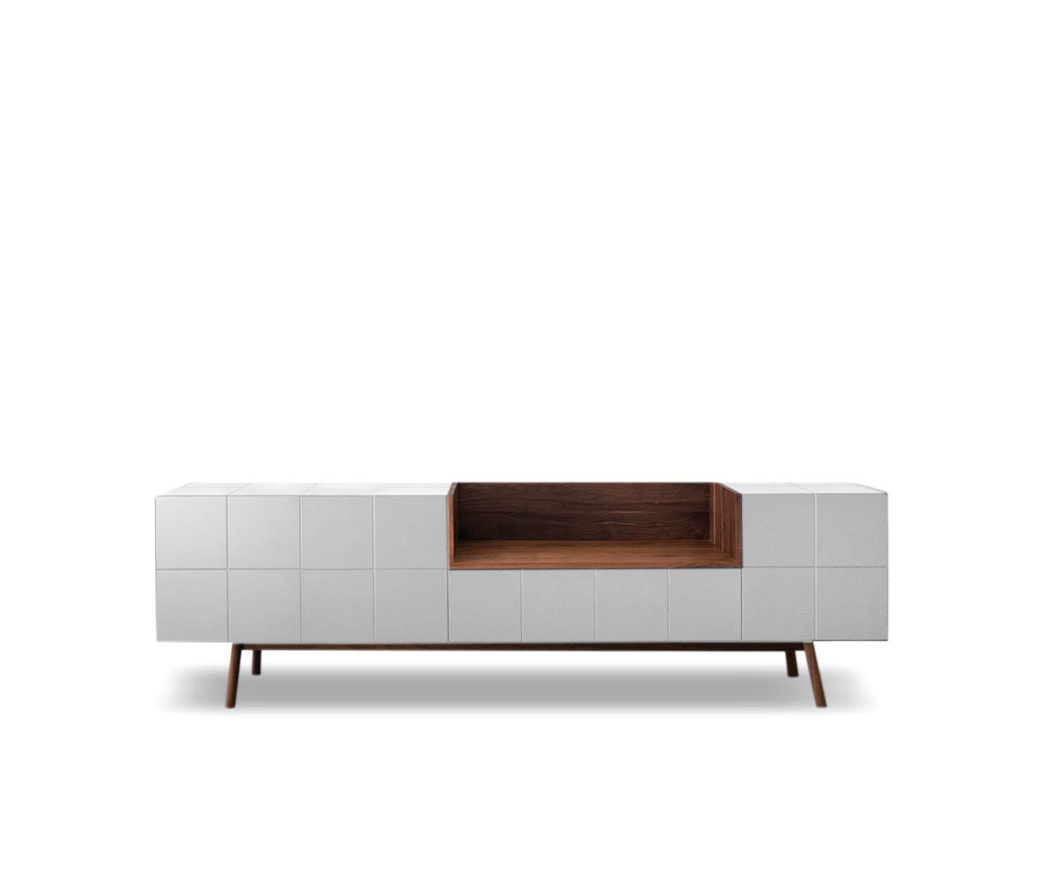 Modernes al2 Design Sideboard MOS I KO 003 in Weiß mit Standfüßen aus Massivholz