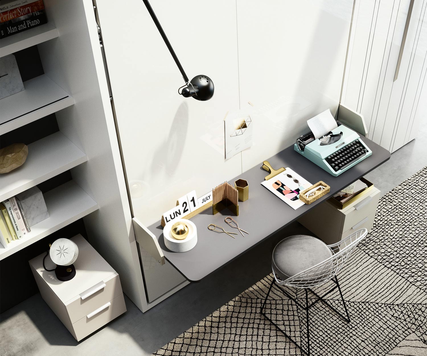Exklusives Clei Penelope 2 Board Design Schrankbett mit Schreibtisch