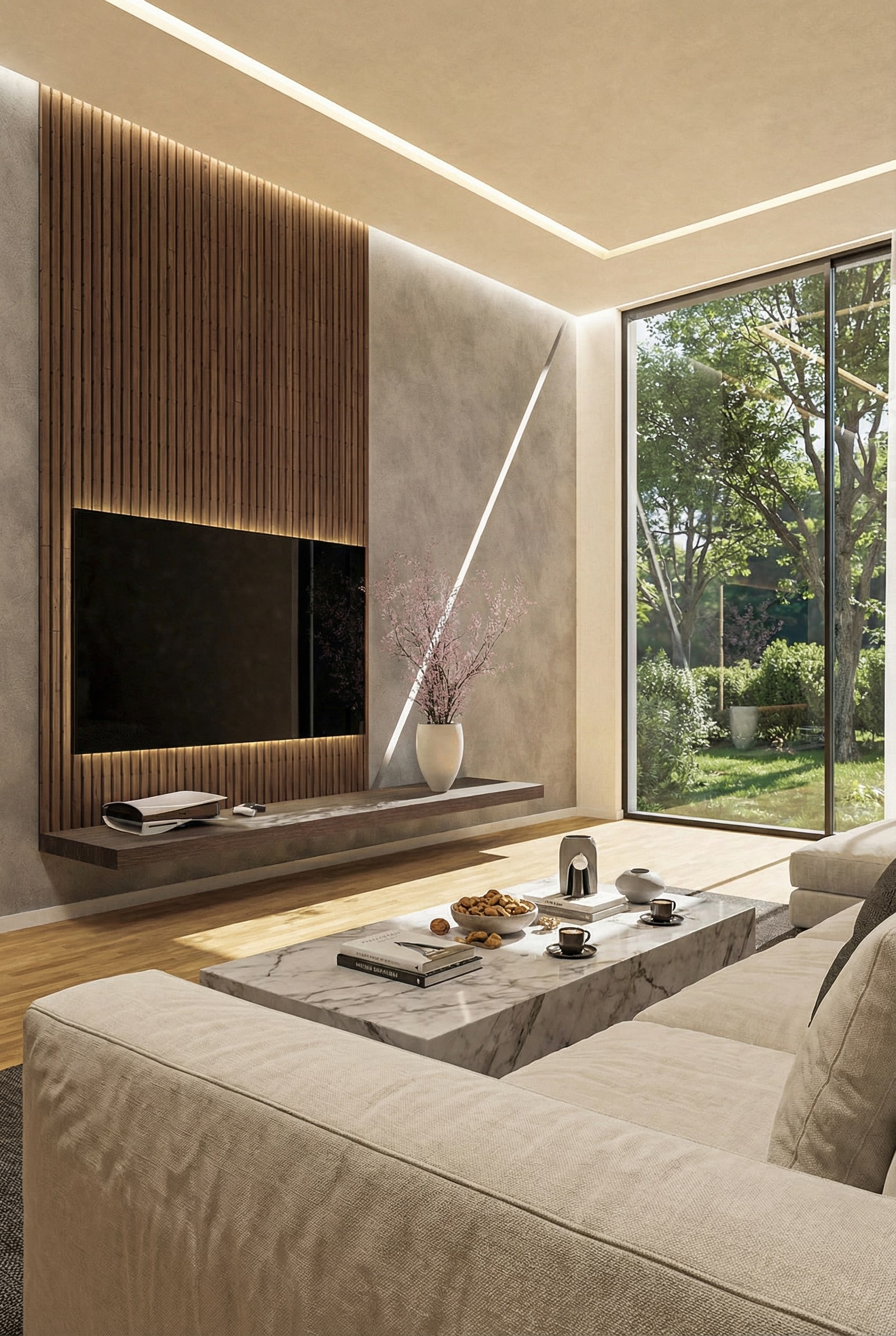 TV wall board with elegant wooden back panel TV wall board with elegant wooden back panel