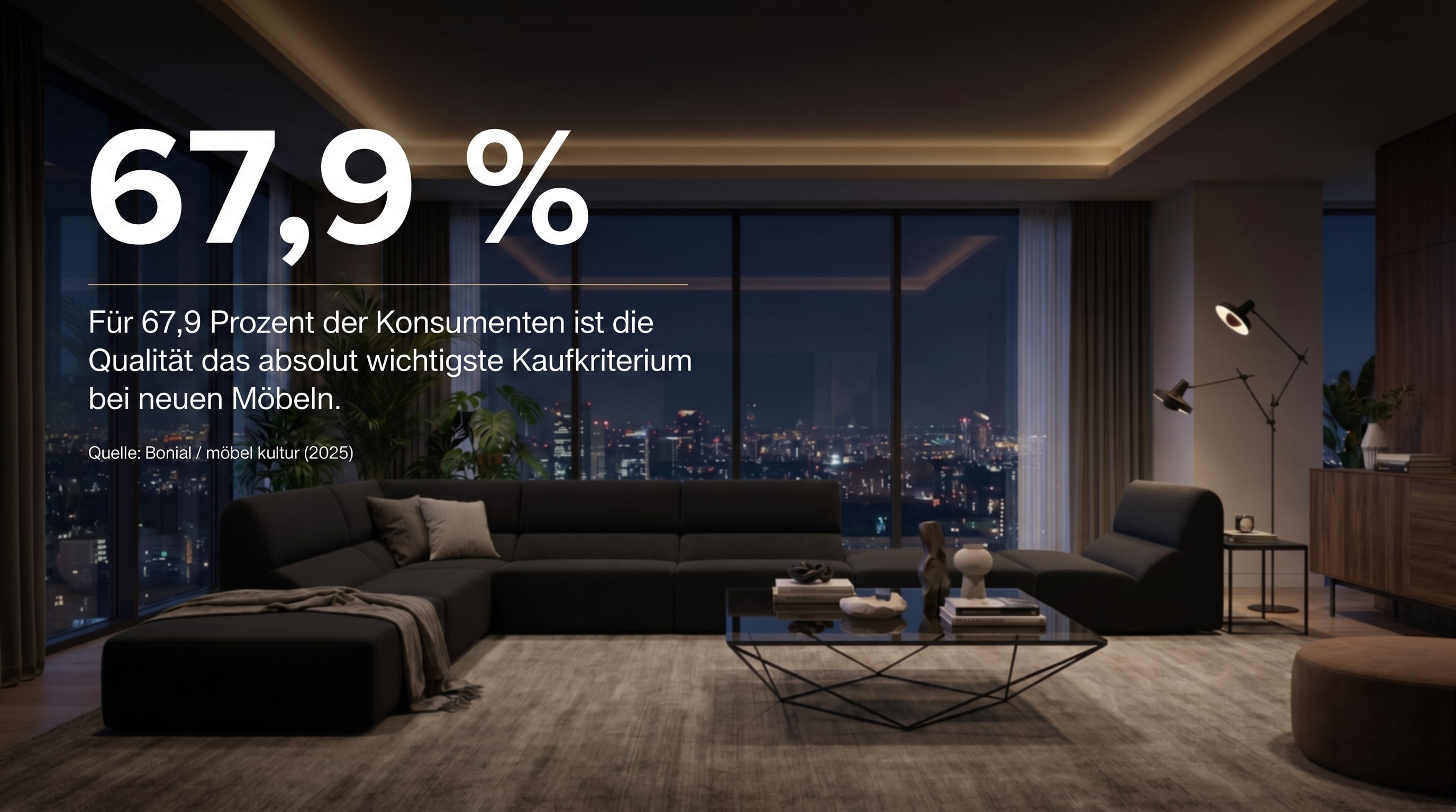67,9 % &ndash; Voor 67,9 procent van de consumenten is kwaliteit het absoluut belangrijkste aankoopcriterium bij nieuwe meubels.