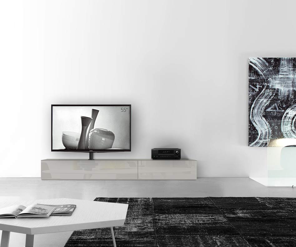 Design Lowboard Konfigurator mit TV Halterung Boden Breite 240 33,5 45 links glanz hellgrau