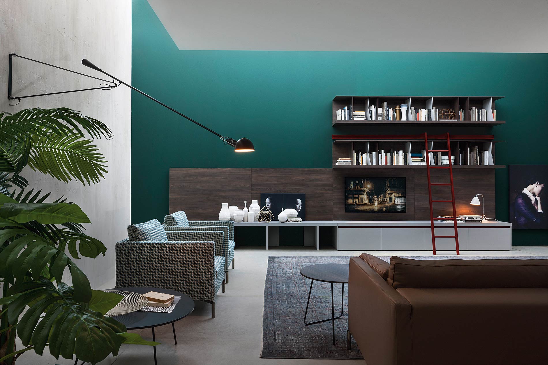 Design Wohnzimmer mit Buecherregal